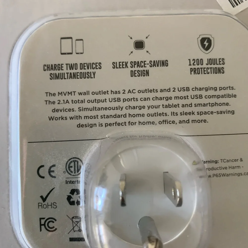 MVMT Dual Outlet USB Surge Protector - White